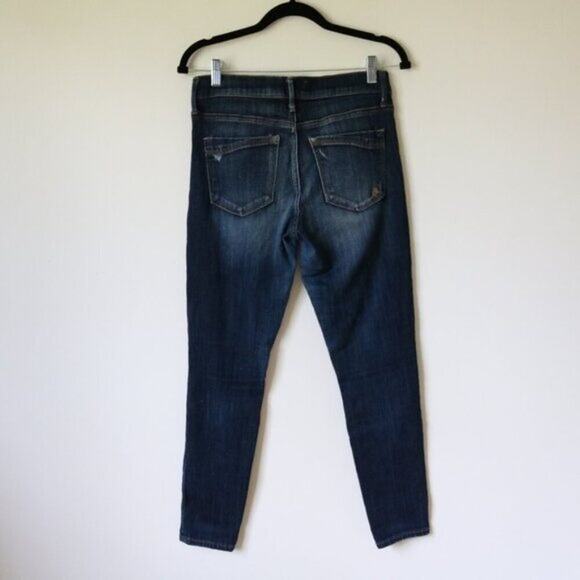 Women's Express Jeans Mid Rise Cropped Legging Dark Wash Size 6 Distressed - Picture 4 of 5